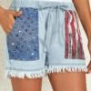 Dusty Blue Pocket Flag Print Regular Drawastring Jeans -Modlily Shop 325707 P 16778365388980