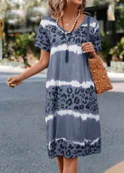 Grey Leopard H Shape Short Sleeve Dress -Modlily Shop 326046 P 16764559930652