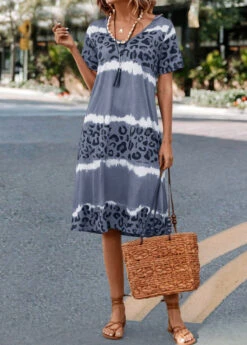 Grey Leopard H Shape Short Sleeve Dress -Modlily Shop 326046 P 16764559931134