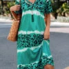 Green Leopard H Shape Short Sleeve Dress -Modlily Shop 326047 P 16764559928500