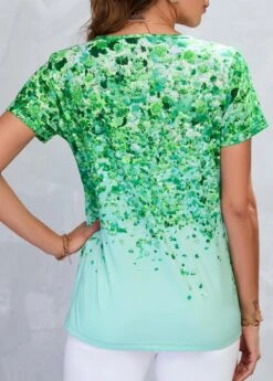 Green Lightweigh Leaf Print Short Sleeve T Shirt 9 Green Lightweigh Leaf Print Short Sleeve T Shirt -Modlily Shop 326079 P 16784265490821