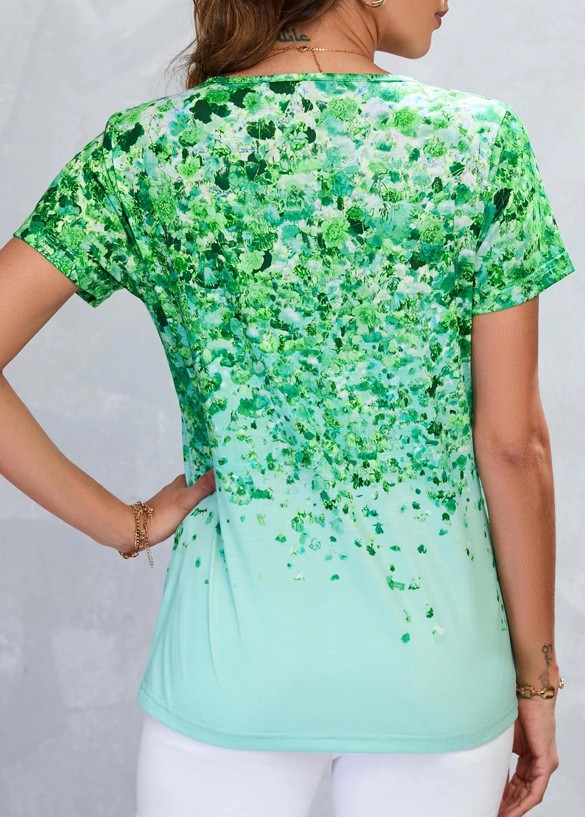 Green Lightweigh Leaf Print Short Sleeve T Shirt 4 Green Lightweigh Leaf Print Short Sleeve T Shirt - Image 2