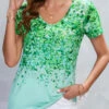 Green Lightweigh Leaf Print Short Sleeve T Shirt -Modlily Shop 326079 P 16784265492330