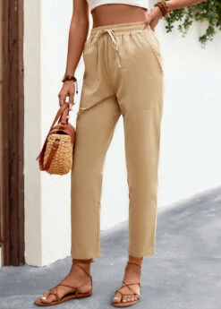 Light Camel Pocket Regular Elastic Waist Pants 12 Light Camel Pocket Regular Elastic Waist Pants -Modlily Shop 326082 P 16794529114393
