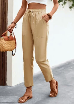 Light Camel Pocket Regular Elastic Waist Pants 13 Light Camel Pocket Regular Elastic Waist Pants -Modlily Shop 326082 P 16794529116485