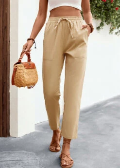 Light Camel Pocket Regular Elastic Waist Pants 11 Light Camel Pocket Regular Elastic Waist Pants -Modlily Shop 326082 P 16794529118852