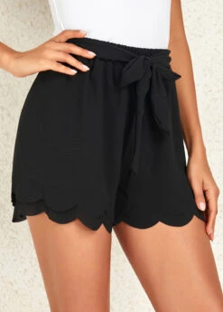 Black Drawstring Belted Elastic Waist Shorts -Modlily Shop 326088 P 16777410597050