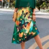 Green Cage Neck Butterfly Print A Line Dress 2 Green Cage Neck Butterfly Print A Line Dress -Modlily Shop 326098 P 16799855366012