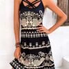 Black Criss Cross Tribal Print Dress