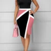 Pink Split Geometric Print Sleeveless Bodycon Dress -Modlily Shop 326216 P 1675929224883