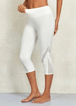 White Mid Waisted Capri Elastic Waist Leggings -Modlily Shop 326232 P 16967531930412