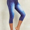 Denim Blue Flag Print Mid Waisted Capri Leggings -Modlily Shop 326235 P 16967529336340