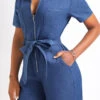 Denim Blue Pocket Short Belted Romper -Modlily Shop 326341 P 16776669684662