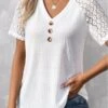 White Patchwork Short Sleeve V Neck T Shirt -Modlily Shop 326401 P 16801515711910