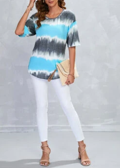 Cyan Lightweigh Ombre Half Sleeve T Shirt -Modlily Shop 326435 P 16784265433973