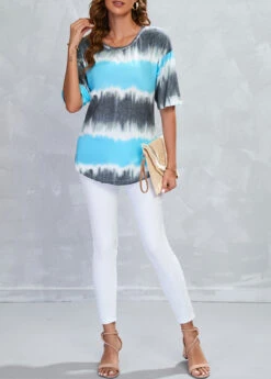 Cyan Lightweigh Ombre Half Sleeve T Shirt -Modlily Shop 326435 P 16784265435784