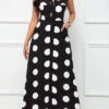 Black Button Polka Dot Sleeveless Lapel Maxi Dress -Modlily Shop 326540 P 1681799228227