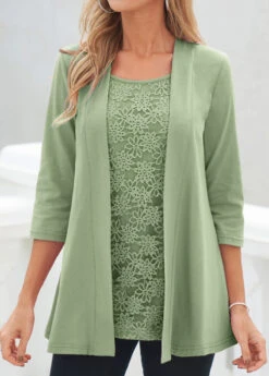 Sage Green Lace Faux Two Piece T Shirt -Modlily Shop 326552 P 16766301063292