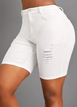 White Pocket Skinny Zipper Fly High Waisted Shorts