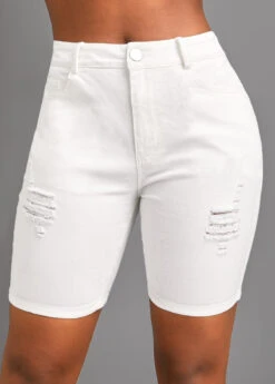White Pocket Skinny Zipper Fly High Waisted Shorts -Modlily Shop 326602 P 16774946417650