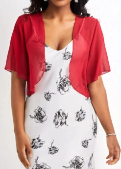 Wine Red Short Sleeve Open Front Coat