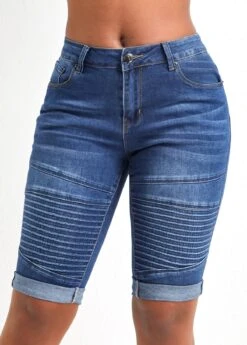 Dark Blue Pocket Skinny Zipper Fly Shorts -Modlily Shop 326611 P 16774946403163