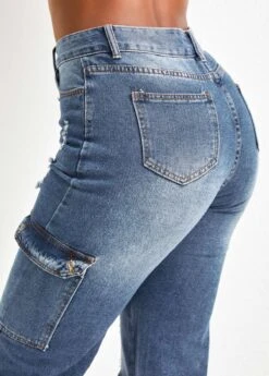 Dark Blue Hole Regular Zipper Fly Jeans -Modlily Shop 326614 P 16778125246994