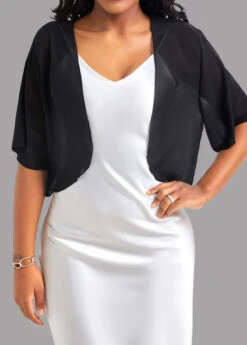 Black Short Sleeve Open Front Coat