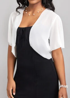 White Short Sleeve Open Front Coat -Modlily Shop 326618 P 16777450155452