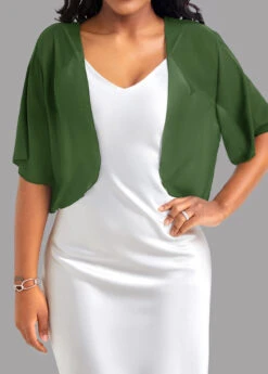 Green Short Sleeve Open Front Coat