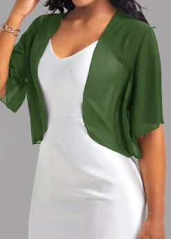 Green Short Sleeve Open Front Coat -Modlily Shop 326619 P 16776669715302
