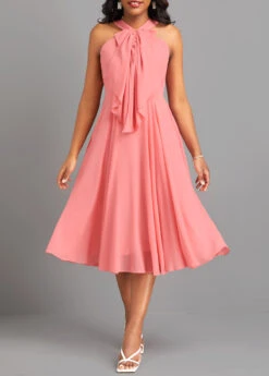 Dusty Pink Bowknot Sleeveless V Neck Dress
