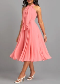 Dusty Pink Bowknot Sleeveless V Neck Dress -Modlily Shop 326688 P 16777552005152