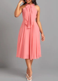 Dusty Pink Bowknot Sleeveless V Neck Dress -Modlily Shop 326688 P 16777552008133
