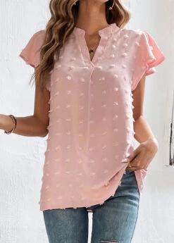 Light Pink Split Short Sleeve T Shirt 10 Light Pink Split Short Sleeve T Shirt -Modlily Shop 326696 P 16780881253393