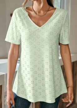 Light Green Lace Short Sleeve T Shirt -Modlily Shop 326835 P 16799726253302