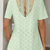 Light Green Lace Short Sleeve T Shirt 2 Light Green Lace Short Sleeve T Shirt -Modlily Shop 326835 P 16799726254300