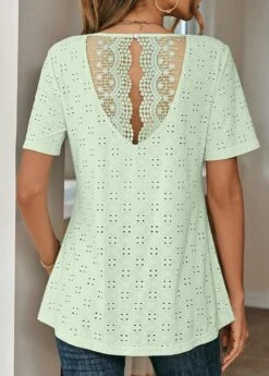 Light Green Lace Short Sleeve T Shirt