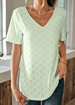 Light Green Lace Short Sleeve T Shirt -Modlily Shop 326835 P 16799726257343