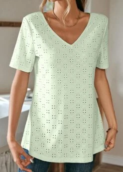 Light Green Lace Short Sleeve T Shirt -Modlily Shop 326835 P 16799726258394