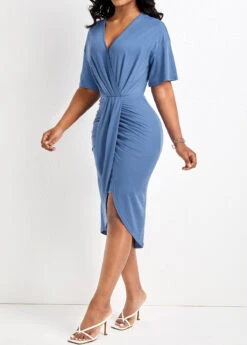 Dusty Blue Ruched High Low Bodycon Dress 9 Dusty Blue Ruched High Low Bodycon Dress -Modlily Shop 326966 P 16798858795072