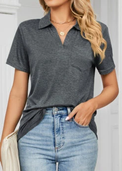 Dark Grey Pocket Short Sleeve T Shirt -Modlily Shop 327059 P 1676857855278