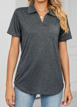 Dark Grey Pocket Short Sleeve T Shirt -Modlily Shop 327059 P 1676857855796