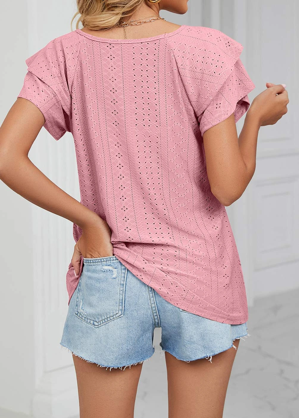 Dusty Pink Jacquard Short Sleeve T Shirt 4 Dusty Pink Jacquard Short Sleeve T Shirt - Image 2