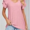 Dusty Pink Jacquard Short Sleeve T Shirt -Modlily Shop 327072 P 1677035180331