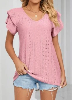 Dusty Pink Jacquard Short Sleeve T Shirt