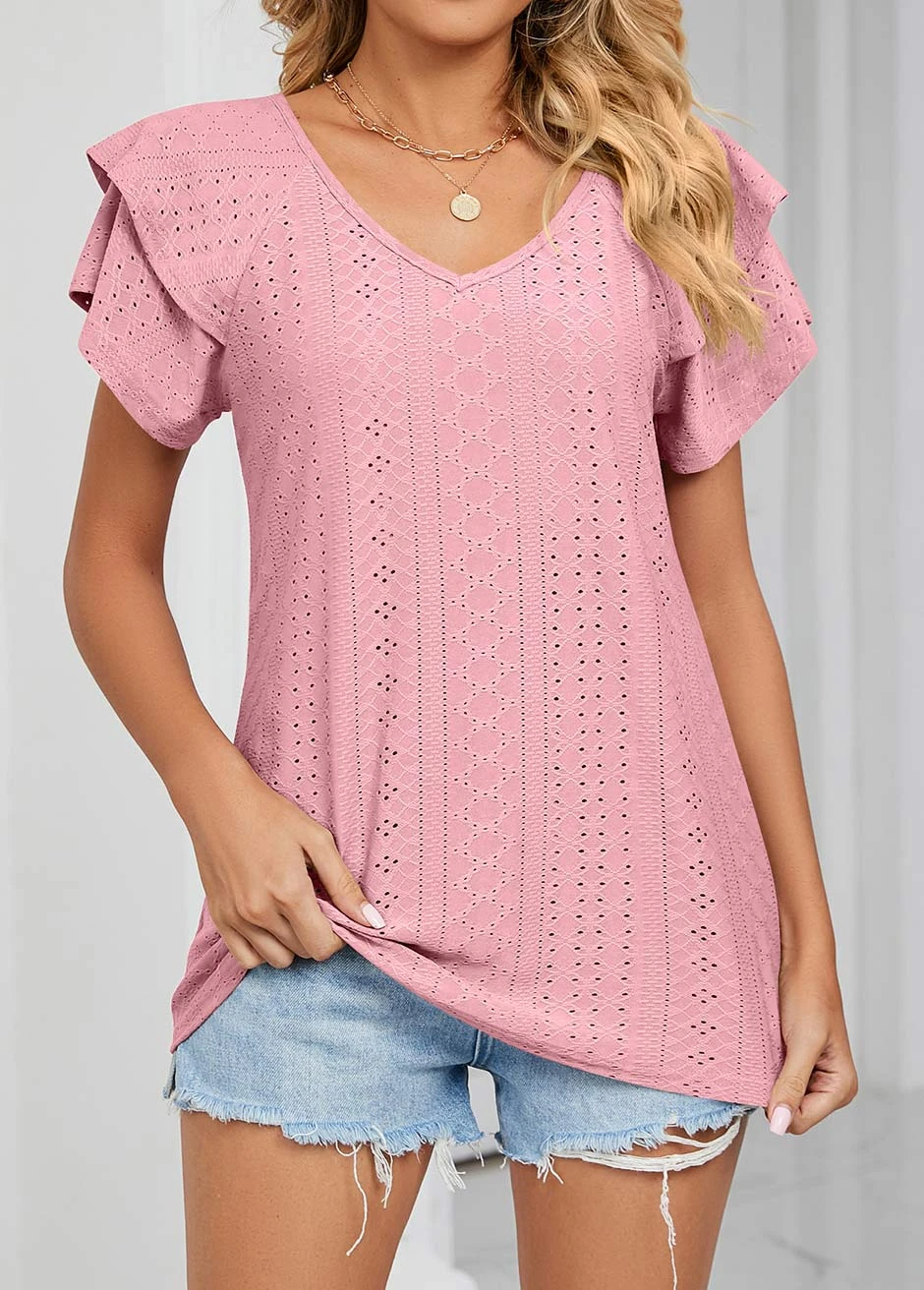 Dusty Pink Jacquard Short Sleeve T Shirt 3 Dusty Pink Jacquard Short Sleeve T Shirt