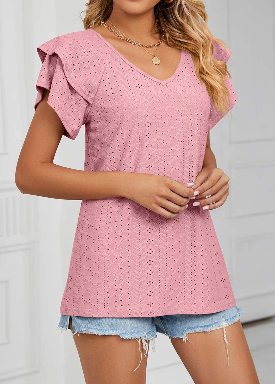 Dusty Pink Jacquard Short Sleeve T Shirt 5 Dusty Pink Jacquard Short Sleeve T Shirt - Image 3