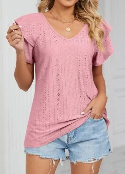 Dusty Pink Jacquard Short Sleeve T Shirt 10 Dusty Pink Jacquard Short Sleeve T Shirt -Modlily Shop 327072 P 1677035181112
