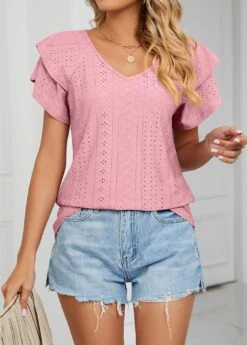 Dusty Pink Jacquard Short Sleeve T Shirt 11 Dusty Pink Jacquard Short Sleeve T Shirt -Modlily Shop 327072 P 1677035182658
